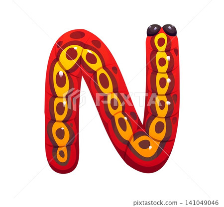 Cartoon insects font letters of caterpillar or worm type in English alphabet, vector typeface. Bug and arthropod animal ABC or insect font type, letter N in shape of cartoon red inchworm character Cartoon insects font letters of caterpillar or worm type in English alphabet, vector typeface. Bug and arthropod animal ABC or insect font type, letter N in shape of cartoon red inchworm character 141049046