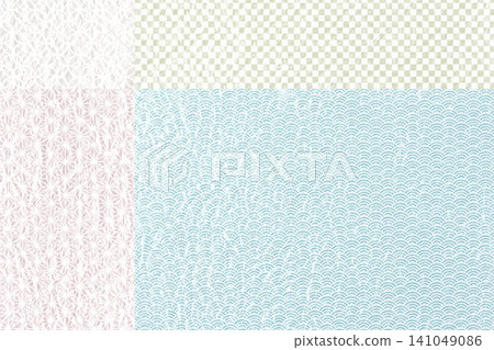 Background material created by combining crumpled paper with screens featuring traditional Japanese patterns such as seigaiha (wave pattern) and ichimatsu (checkerboard pattern). Background material created by combining crumpled paper with screens featuring traditional Japanese patterns such as seigaiha (wave pattern) and ichimatsu (checkerboard pattern). 141049086