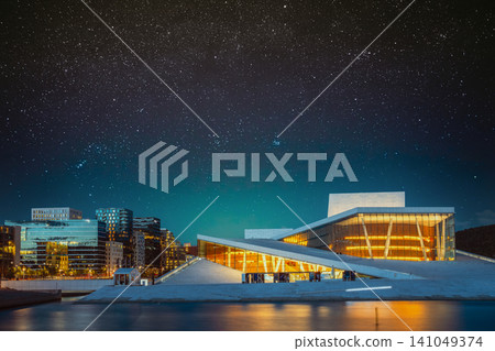 Oslo Opera House and Bjorvika skyline at night Oslo Opera House and Bjorvika skyline at night 141049374