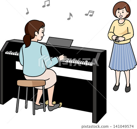 A woman taking vocal lessons A woman taking vocal lessons 141049574
