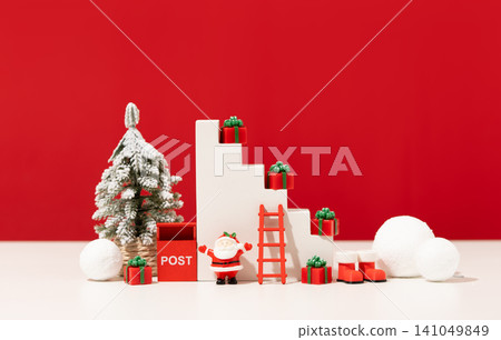 Festive Christmas Product Display Mockup with White Step Podiums Festive Christmas Product Display Mockup with White Step Podiums 141049849