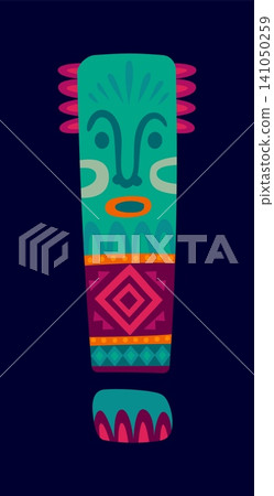 Mexican cartoon font punctuation exclamation mark. Mexican national alphabet type sign, Mexico culture font vector punctuation mark. Hispanic folk typeset special symbol with Aztec idol pillar 141050259