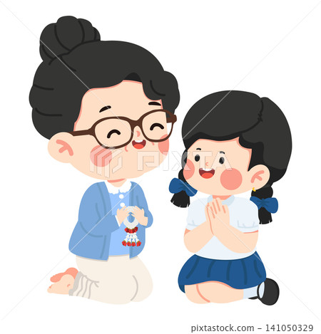 School Girl Paying Respect to Mother School Girl Paying Respect to Mother 141050329