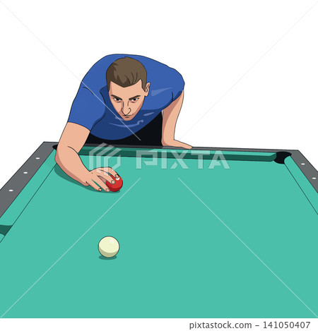 Vsai man player setting billiards ball aiming shot 141050407