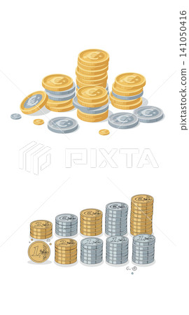 Vsai euro coins stacking up showing financial growth Vsai euro coins stacking up showing financial growth 141050416