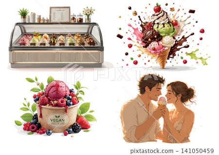 Vsai ice cream shop dessert flavors and loving couple enjoying summer 141050459
