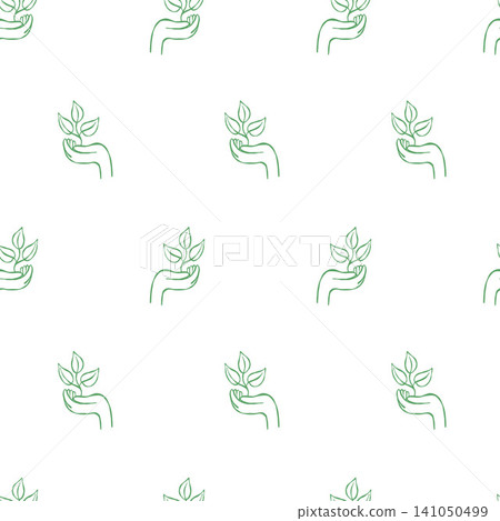 Ecology Care Seamless Pattern. Hand Holding Plant Sprout on White Background. Line Art Endless Backdrop. Green Eco Growth Outline Ornament Vector Illustration. Ecology Care Seamless Pattern. Hand Holding Plant Sprout on White Background. Line Art Endless Backdrop. Green Eco Growth Outline Ornament Vector Illustration. 141050499
