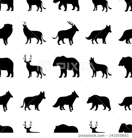 Outdoor camping gear and equipment black silhouettes seamless pattern Outdoor camping gear and equipment black silhouettes seamless pattern 141050681
