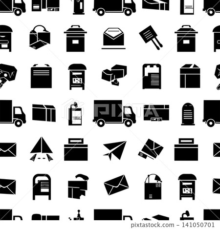 Seamless pattern of delivery service icons like trucks mailboxes and envelopes Seamless pattern of delivery service icons like trucks mailboxes and envelopes 141050701