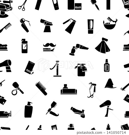Seamless pattern with barber and hairdresser tools silhouettes isolated on white background vector illustration 141050714