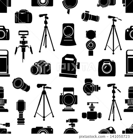 Seamless pattern with camera and photography equipment silhouettes on white background vector illustration Seamless pattern with camera and photography equipment silhouettes on white background vector illustration 141050723