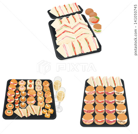 Vsai catering food platters offering diverse appetizers and sandwiches Vsai catering food platters offering diverse appetizers and sandwiches 141050745