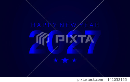 Elegant Blue Happy New Year 2027 Typography on Dark Gradient Background 141052133