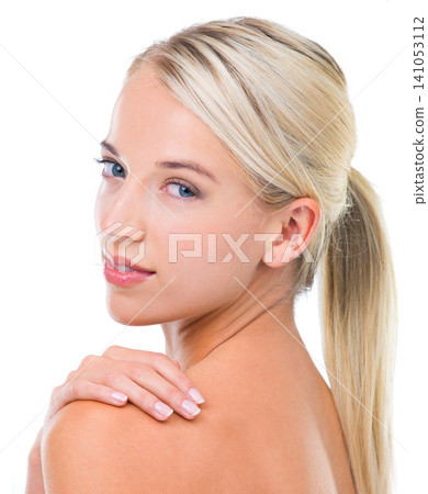 Manicure, skincare and portrait of woman in studio with dermatology, glow and facial treatment. Nail polish, beauty and female model with health, wellness and face routine by white background. Manicure, skincare and portrait of woman in studio with dermatology, glow and facial treatment. Nail polish, beauty and female model with health, wellness and face routine by white background. 141053112