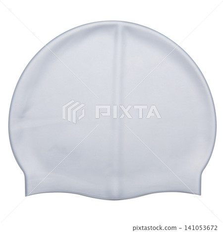 Silver gray silicone swimming cap isolated on white background, blank waterproof swim hat mock up Silver gray silicone swimming cap isolated on white background, blank waterproof swim hat mock up 141053672