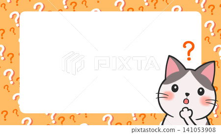 Question mark, worry, doubt, cute cat frame background, 16:9 Question mark, worry, doubt, cute cat frame background, 16:9 141053908