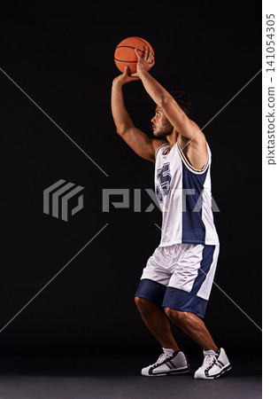 Man, shoot and basketball player in studio for game goals or workout competition, training or black background. Male person, playing and exercise performance or professional, fitness or mockup space Man, shoot and basketball player in studio for game goals or workout competition, training or black background. Male person, playing and exercise performance or professional, fitness or mockup space 141054305