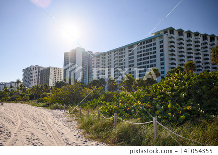 Sandy Beach Path Leading Toward Oceanfront Condo Towers Sandy Beach Path Leading Toward Oceanfront Condo Towers 141054355