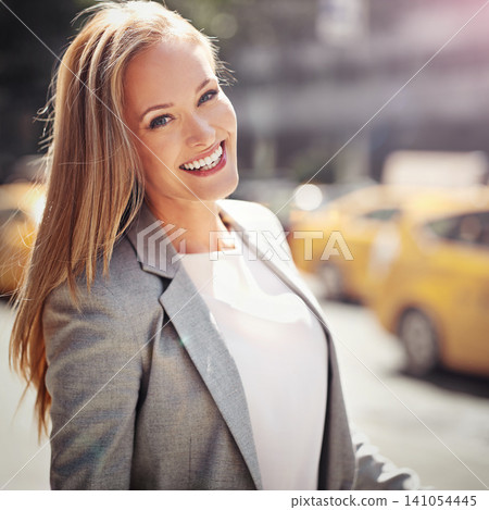Smile, city and portrait of entrepreneur, urban or professional for corporate employee. Confidence, hair and commute or travel to workplace in New York, business consultant or businesswoman career Smile, city and portrait of entrepreneur, urban or professional for corporate employee. Confidence, hair and commute or travel to workplace in New York, business consultant or businesswoman career 141054445