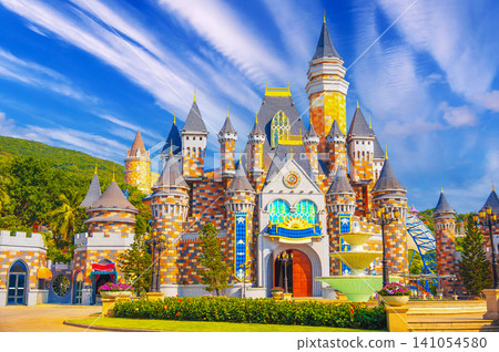 beautiful castle in Vinpearl Children's Amusement Park in Nha Trang, Vietnam. Tourism and entertainment in Asia beautiful castle in Vinpearl Children's Amusement Park in Nha Trang, Vietnam. Tourism and entertainment in Asia 141054580