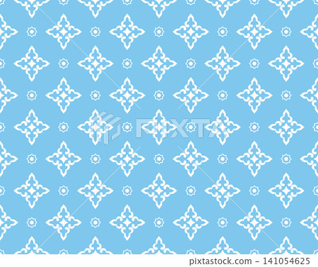 Flower geometric pattern. Seamless vector background. White and blue ornament Flower geometric pattern. Seamless vector background. White and blue ornament 141054625