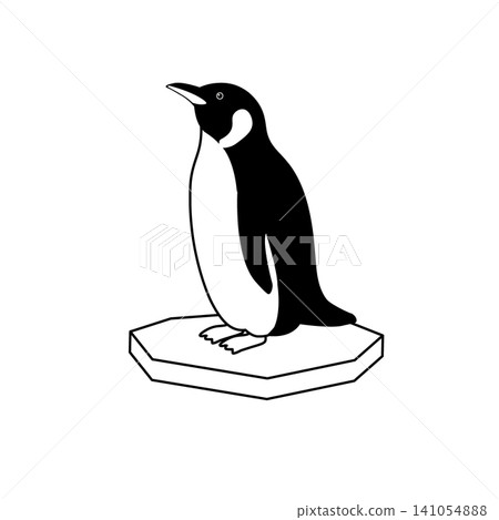 A simple monochrome illustration of a penguin sitting on ice. Cute and simple. A simple monochrome illustration of a penguin sitting on ice. Cute and simple. 141054888