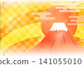 A red Mount Fuji motif New Year's card background illustration with text. 141055010