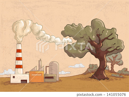 Tree eating a factory smog Tree eating a factory smog 141055076