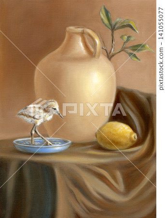 Still life with bird, vase and lemon Still life with bird, vase and lemon 141055077