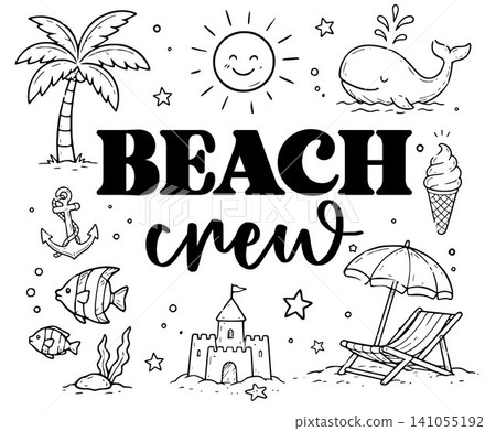 Beach Crew Summer Vacation. Black and White Beach Trip Design. Beach Crew Summer Vacation. Black and White Beach Trip Design. 141055192