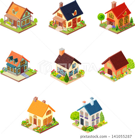 This is an illustration set featuring cute miniature-style houses. This is an illustration set featuring cute miniature-style houses. 141055287