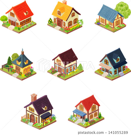 This is an illustration set featuring cute miniature-style houses. This is an illustration set featuring cute miniature-style houses. 141055289