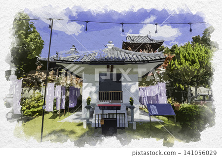 Watercolor style painting of Hokaiin Kannon-do (Kannon Hall), Okayama City, Okayama Prefecture Watercolor style painting of Hokaiin Kannon-do (Kannon Hall), Okayama City, Okayama Prefecture 141056029
