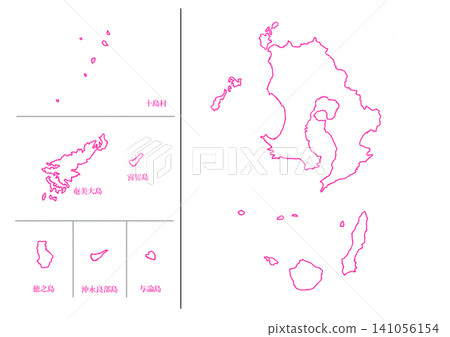 鹿兒島縣 - 紅色邊框空白地圖 鹿兒島縣 - 紅色邊框空白地圖 141056154