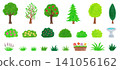 Hand-drawn style garden material set of trees, shrubs, and flowers 141056162