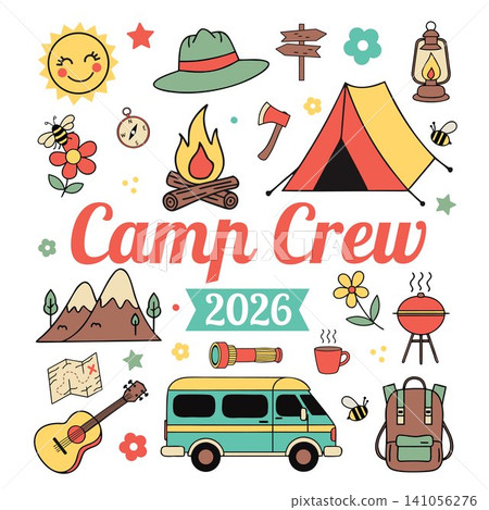 Camp Crew Summer Vacation and Camping Trip Vector Illustration Camp Crew Summer Vacation and Camping Trip Vector Illustration 141056276