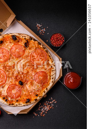 Italian pizza margherita with cheese, tomatoes, and tomato sauce, fast food. Pizza margherita Italian pizza margherita with cheese, tomatoes, and tomato sauce, fast food. Pizza margherita 141056637
