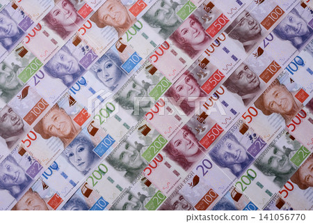Sweden, Swedish paper money, real banknotes as currency for exchange or travel. Swedish money Sweden, Swedish paper money, real banknotes as currency for exchange or travel. Swedish money 141056770