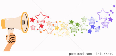 Vector Cartoon Illustration Of Megaphone Spreading Rainbow Stars Pride Celebration Concept Vector Cartoon Illustration Of Megaphone Spreading Rainbow Stars Pride Celebration Concept 141056859