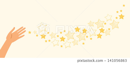 Vector Cartoon Illustration Of Female Hand Creating Golden Stars Wave Vector Cartoon Illustration Of Female Hand Creating Golden Stars Wave 141056863