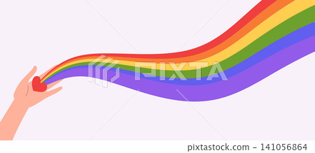 Vector cartoon illustration of female hand creating rainbow flag wave isolated on white background Vector cartoon illustration of female hand creating rainbow flag wave isolated on white background 141056864