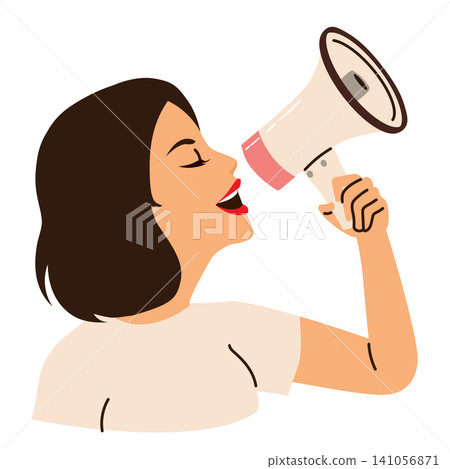 Cartoon Vector Woman Shouting With Megaphone Isolated Cartoon Vector Woman Shouting With Megaphone Isolated 141056871