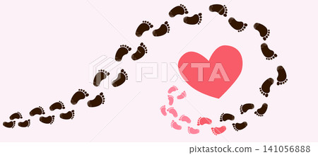 Vector cartoon illustration of barefoot footprints forming a heart shape 141056888