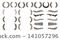 A set of monochrome illustration materials featuring laurel wreaths and plant frames/decorative borders. 141057296