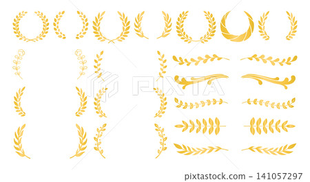 Laurel wreath and plant gold frame decorative border illustration set 141057297