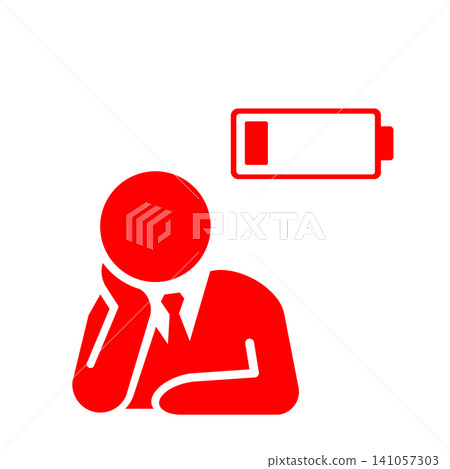 A pictogram (red) of a businessman who is exhausted and running out of energy. 141057303