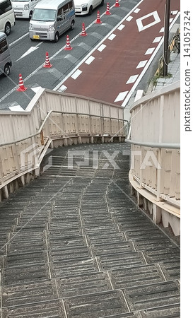Down the pedestrian overpass Down the pedestrian overpass 141057324