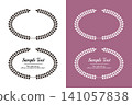 A set of monochrome and white-outline illustration materials for oval-shaped frames and decorative borders featuring laurel wreaths. 141057838