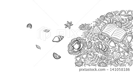 Summer black and white hand-drawn frames for travel, menus, restaurants, and cafes. Coconut, drinks, summer, shells Summer black and white hand-drawn frames for travel, menus, restaurants, and cafes. Coconut, drinks, summer, shells 141058186