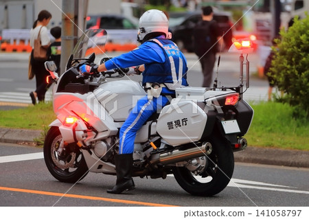 Image of a police motorcycle on patrol 141058797